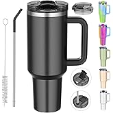 weisidi 40 oz tumbler with handle and straw,Double Wall Vacuum Reusable Stainless Steel Insulated Water Bottle,With Leak Proof lid and Straw for Iced or Cold Beverages (Black)