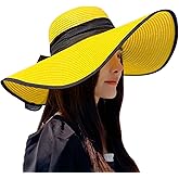 DRESHOW Beach Hats for Women Big Straw Wide Brim Summer Hat Floppy Foldable Roll up Cap Sun Hat UPF 50+