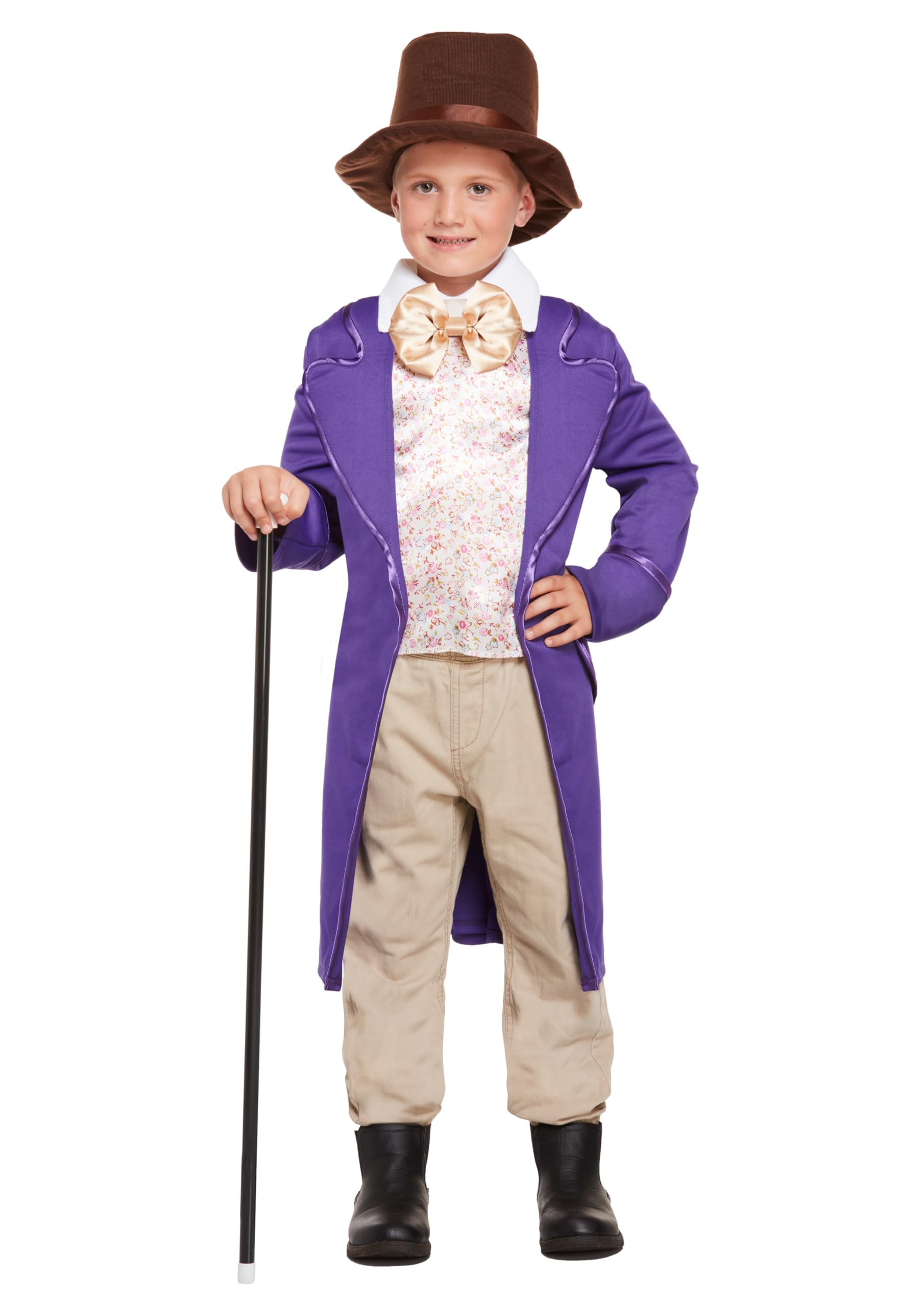 HENBRANDT Children's Chocolate Factory Owner Costume - Medium Size World Book Day Outfit with Hat, Purple Jacket & Bow Tie for Kids Fancy Dress Parties Ages 7-9 Years