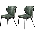 VASAGLE EKHO Collection - Dining Chairs Set of 2, Upholstered Kitchen Chairs, Comfortable Seat, Synthetic Leather with Stitching, Mid-Century Modern, Easy Assembly, Living Room Lounge, Forest Green