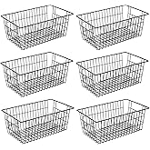 Redrubbit Wire Storage Baskets, Large Farmhouse Metal Freezer Basket Storage Organizer Bins with Handles for Kitchen Cabinets, Pantry, Closets, Bedrooms, Bathrooms, Set of 6, Black