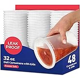 Stock Your Home 32oz Plastic Deli Containers with Lids (48 Pack), Disposable Plastic Food Storage Containers with Lids, Reusable Freezer Containers, To Go Soup Containers, Microwave Safe