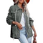 Ebifin Womens Military Anorak Jacket Zip Up Snap Buttons Lightweight Safari Utility Coat Outwear With Pockets