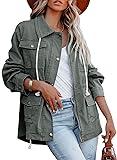 Ebifin Women's Military Anorak Jacket Zip Up Snap