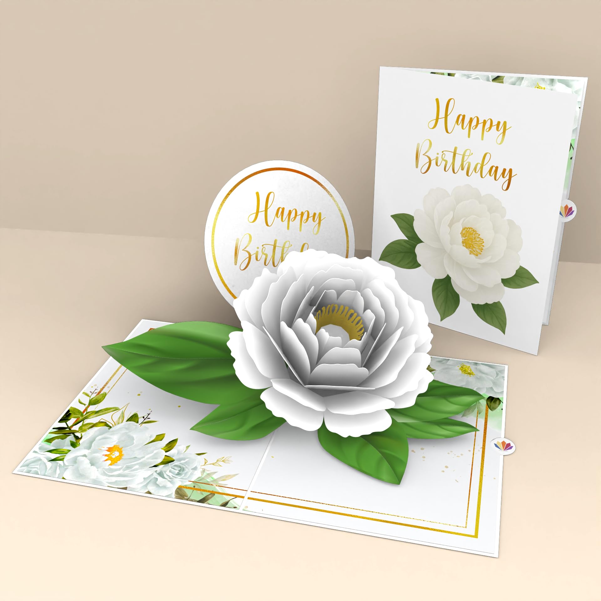 LIMAH® Happy Birthday Pop-up 3D Geburtstagskarte zum Geburtstag für Frau, Freundin, Oma - kombinierbar mit einem Gutschein, Geschenk, oder Blumenstrauß - Motiv. Weiße Blumen mit grüner Deko 5
