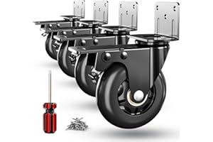 APLLAMO Side Mount Plate Caster Wheels - Thickened L-Shaped Mounting ，Heavy Duty 1200 LBS，Set of 4 with Brake，360° Swivel，Locking，Castor Wheels for Furniture，Carts，Cabinet，Table(Black, 3 inchs)