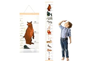 DOOLMIN Baby Height Growth Chart, Canvas Height Measuring Chart for Kids Child Toddler Boys Girls, 79" x 7.9" Hangable and Removable Waterproof Wood Ruler for Wall Room Nursery Décor(Zoo)