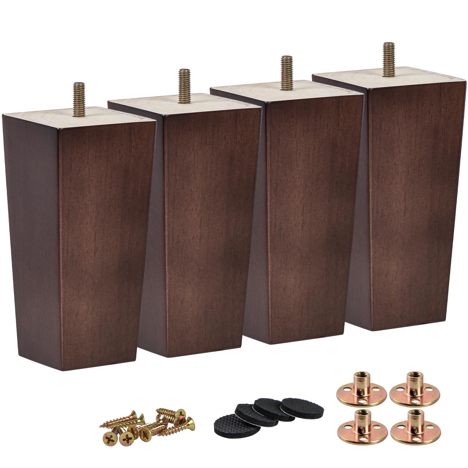 Photo 1 of TCHOSUZ 10 Inch / 25 cm Wooden Furniture Legs, Set of 4 Solid Wood Mid-Century Modern Pyramid Replacement Feets with 5/16 inch Bolt & Rubber Floor Protectors for DIY Ottoman TV Stand Walnut