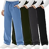 LessonZoo 4 Pack Boys Sweatpants Straight Leg Open Bottom Athletic Joggers Lightweight Elastic Waist Pants with Pockets