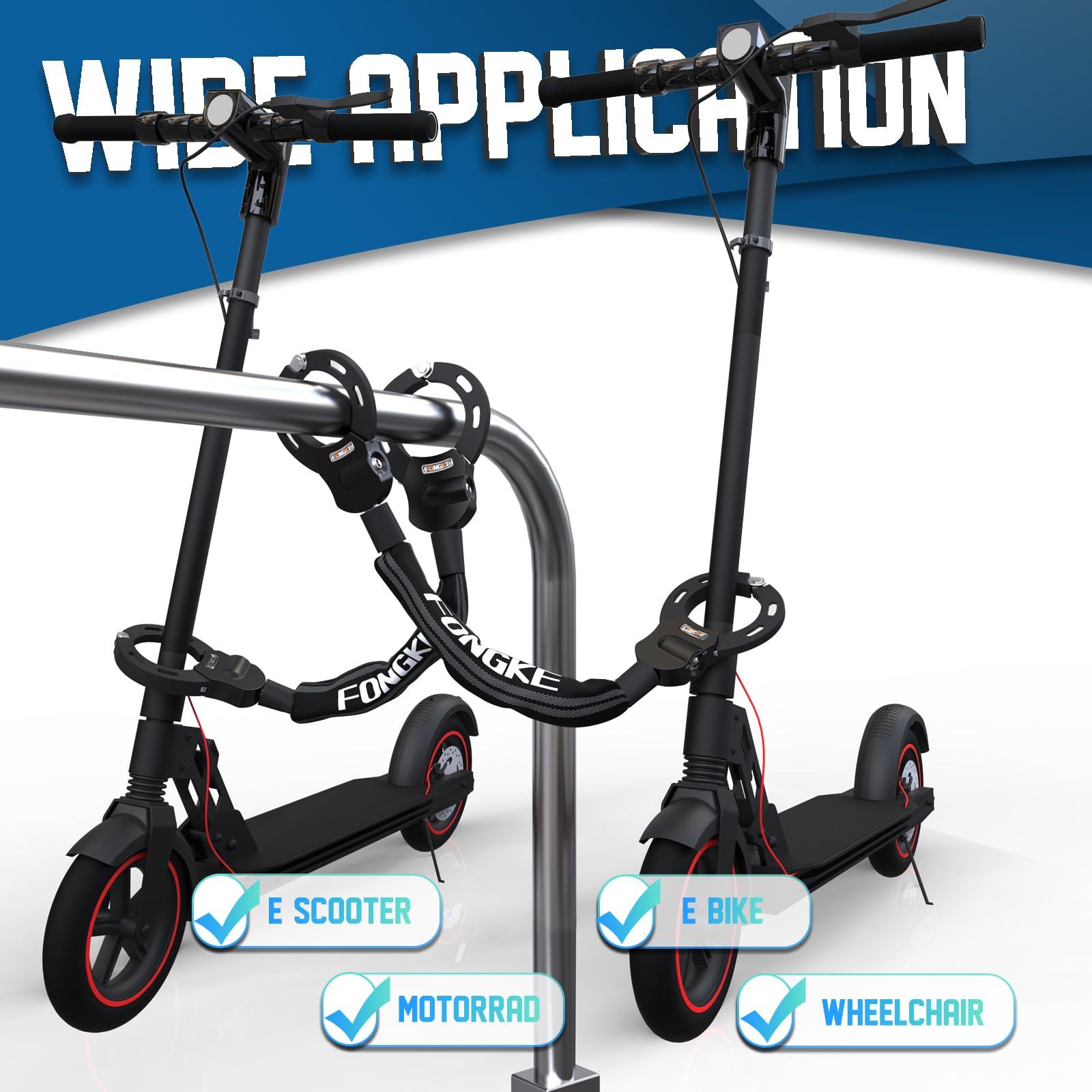 E Scooter Schloss, 8mm Dicke Kettenschloss, Tragbarkeit Schloss für E Scooter, Handschellenschloss, Hohe Sicherheit Fahrradschloss 4