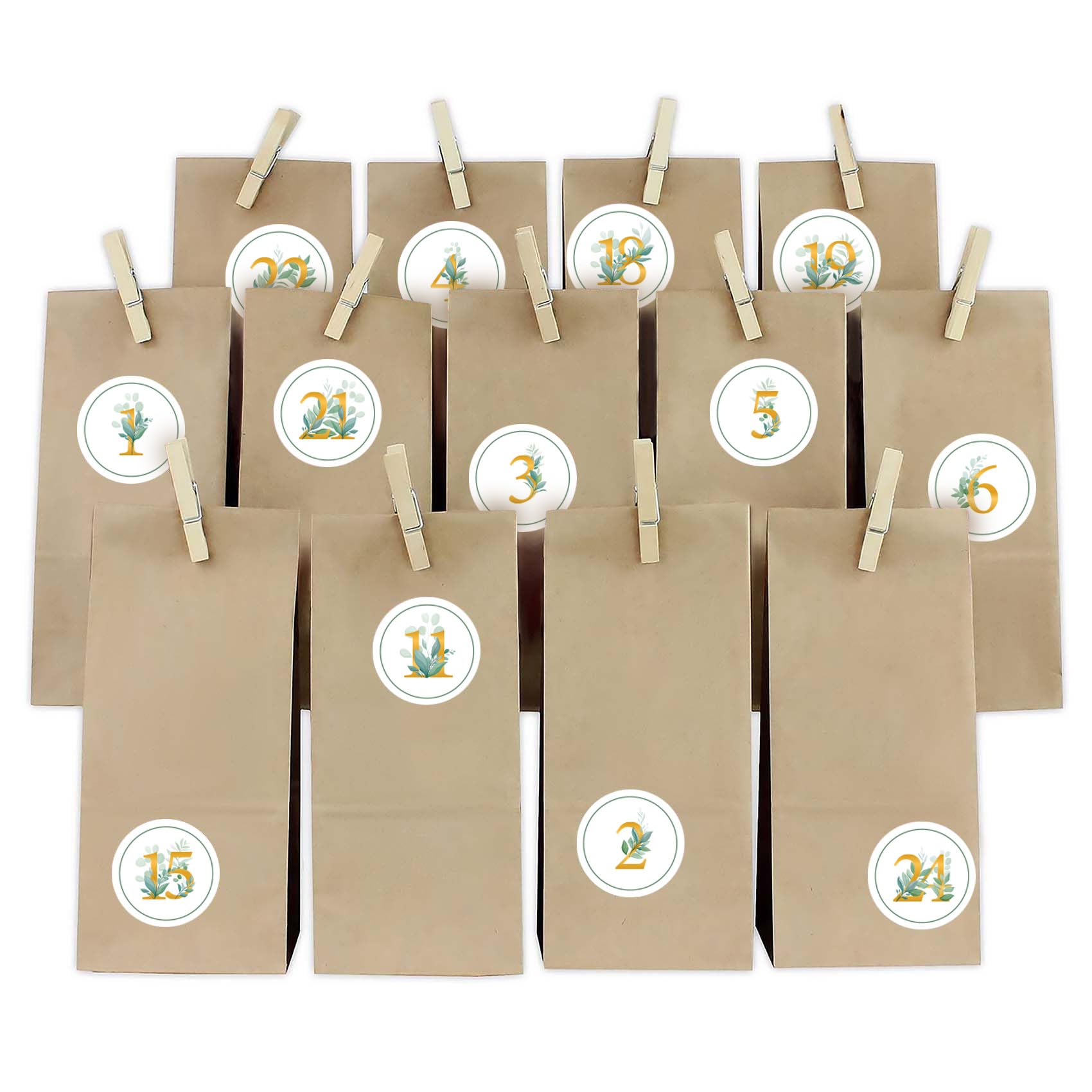 yabaduu Advent Calendar Numbers to Stick, Numbers 1-24, Self-Adhesive Stickers for Christmas, 4 cm Each Sticker, Christmas Calendar Y048 (No. 1 Golden Numbers)