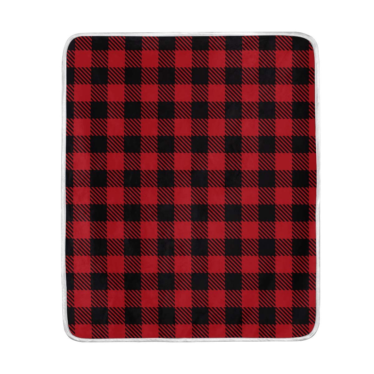 ISAOA Black And Red Lumberjack Plaid Crystal Velvet Bed Blankets,130cm X 150cm Travel Single Size,Soft and Warm Throws Blankets for Bed Couch