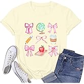 Teacher Shirts Womens Bow Teacher Graphic Tees Cute Teacher Appreciation Gifts Shirt Summer Casual Short Sleeve Tops
