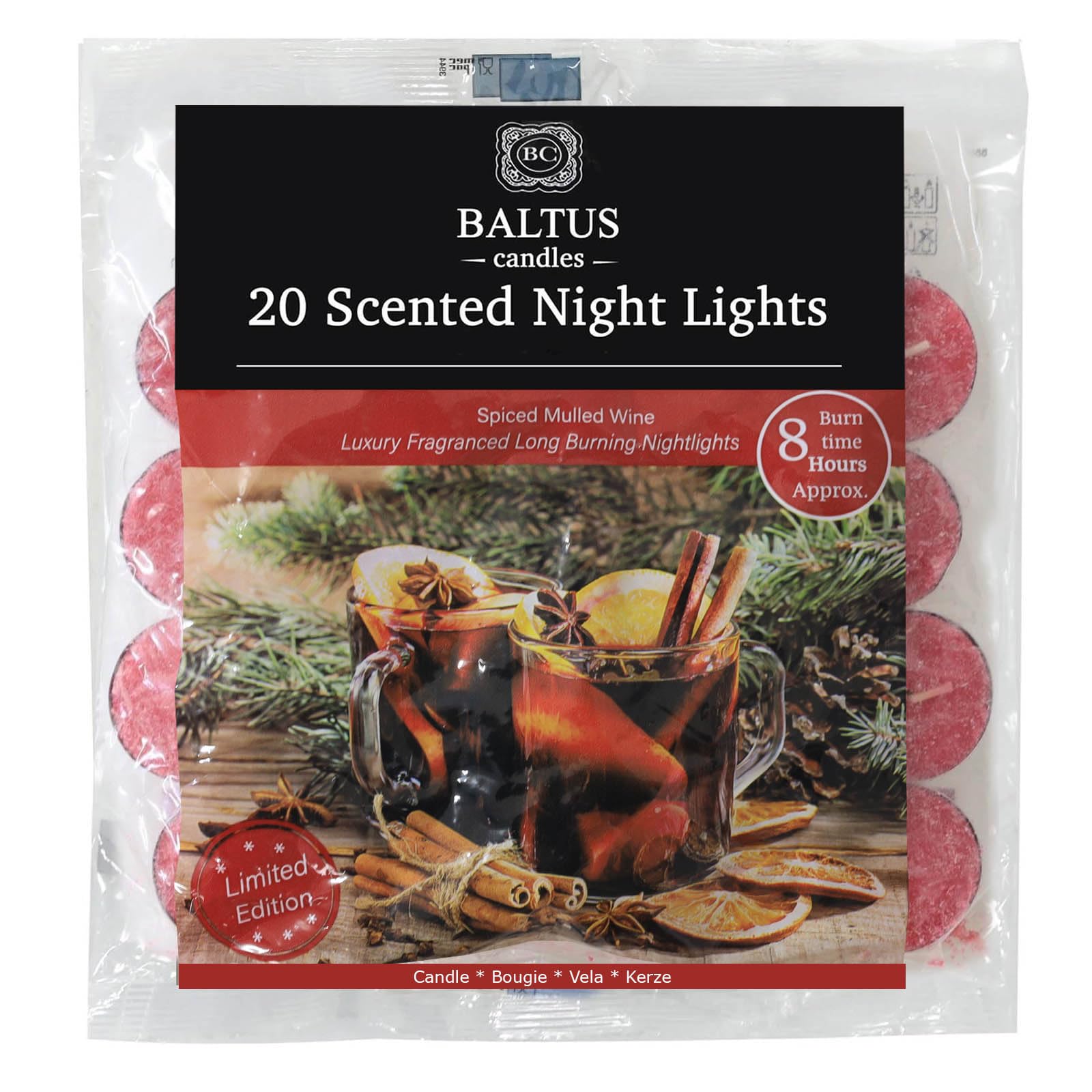 Baltus 20 Scented Tea Candle Mulled Wine.8 Hours Burning t, Multi, JNS_465536