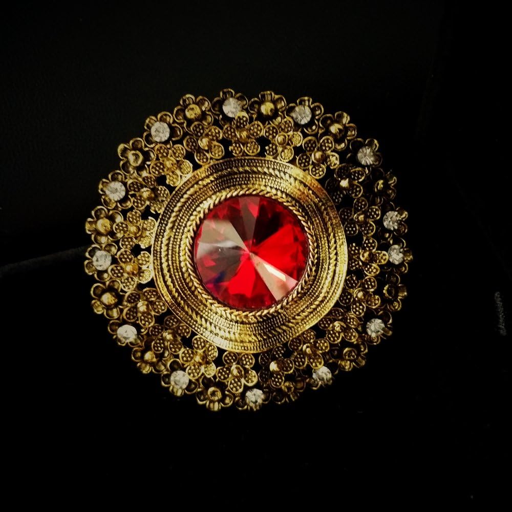 DREAMLANDSALES Antique Style Large Red Glass Stone Round Sash Brooch Pin Art Nouveau Jewelr - Image 4