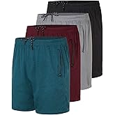 Real Essentials 4 Pack: Men's Mesh 5" Athletic Zipper Shorts Workout Gym Running Basketball (Available in Big & Tall)