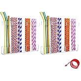 ENWARUTU 9.5” Large Acrylic Straw Holder for Cabinet Door - Reusable Tumbler Straw Organizer Storage, Small Kitchen Accessories Container, Ultra Sticky Cupboard Door Mounted (Transparent)