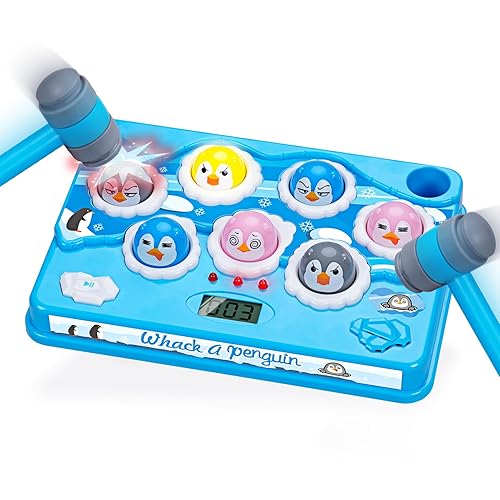 FS Penguin Toys for Ages 3-5 Year Old Boys and Girls, Pound Penguin Game for Toddler,Interactive Educational Toys for 3 4 5 6 Year Old Boy Girl, Pounding Toy for Kid with 2 Hammers, 36 Levels
