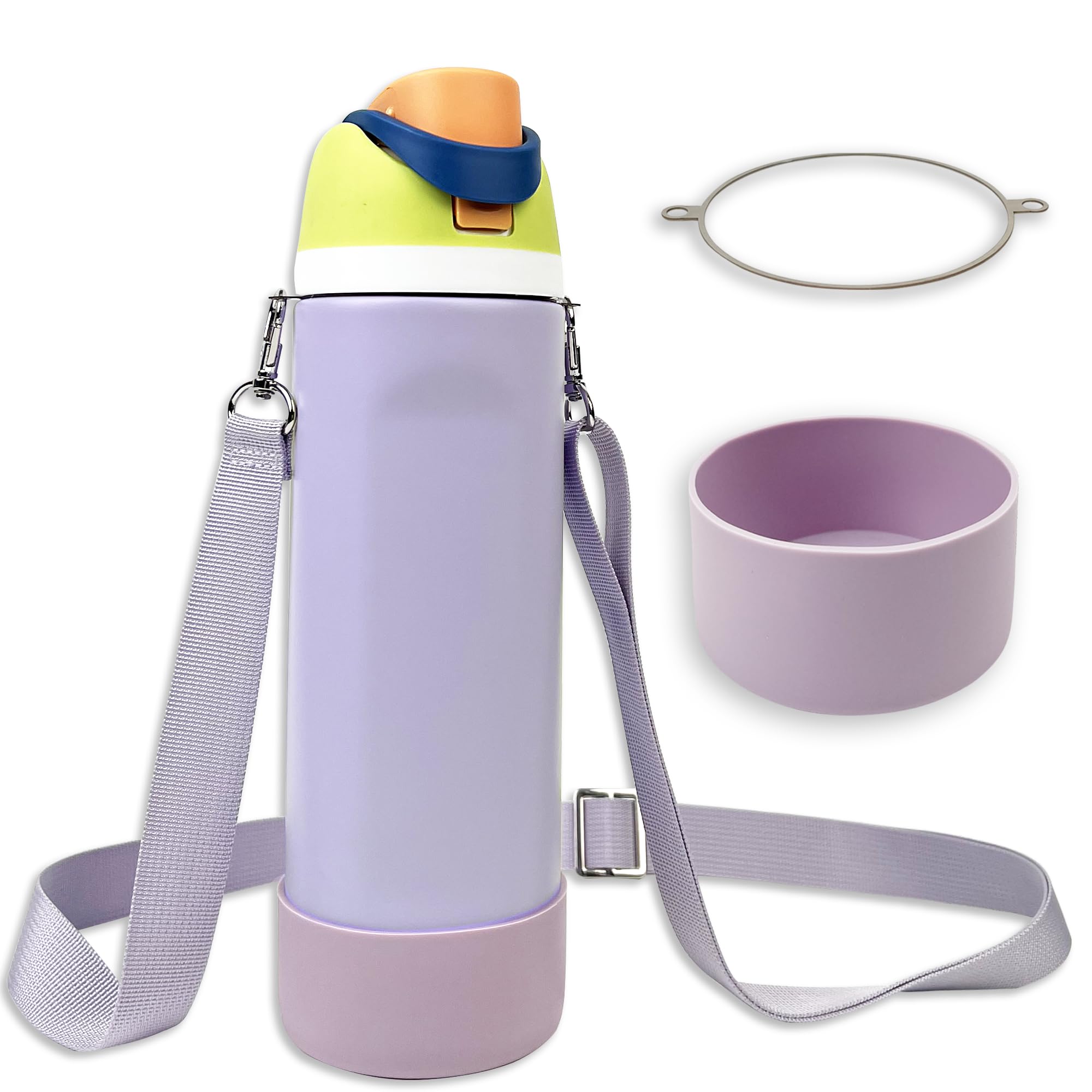 Photo 1 of Silicone Boot Set for Cute Owala Water Bottle 32 oz - Includes Non-Slip Sleeve, Shoulder Strap, Perfect Owala Accessories, Fits Free Sip, Tumbler, Matches Pink, Black & More (Purple)