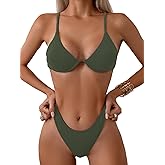 Fanuerg Women Underwire Triangle Bikini Spaghetti Strap Push Up Swimsuit Cheeky Two Piece Bathing Suit
