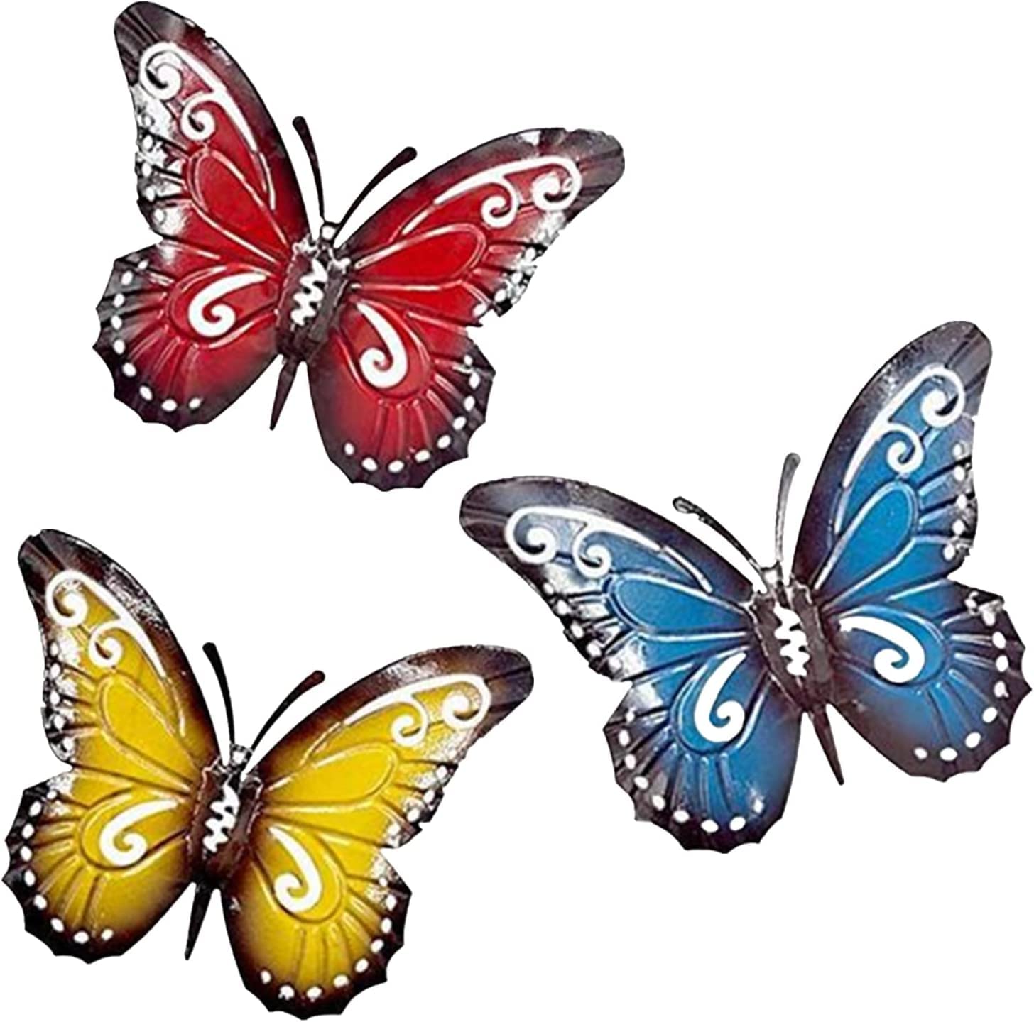 Voarge 3 Pieces Big Metal Butterfly Garden Ornaments Outdoor Large, Garden Fence Decoration Butterfly Wall Decor Butterfly Sculpture Hanging Ornaments for Indoor Outdoor Yard Sheds Home