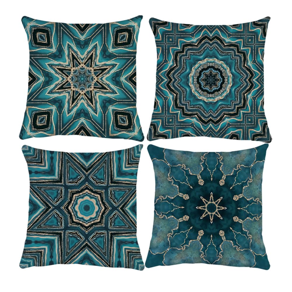 QUALKNOY Set of 4 Cushion Covers 18"x18" Dense Linen Modern Abstract Art Decorative Teal Green Throw Pillow cases 45 x 45cm for Living Room Garden Outdoor Decor Pillowcases — image 1