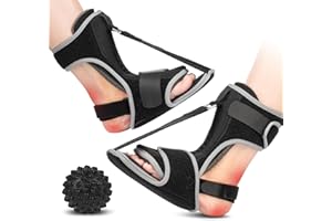 LAEOPKES Plantar Fasciitis Night Splint with Massage Ball for Plantar Fasciitis Relief, 2 Pack Comfortable Plantar Fasciitis Brace for Achilles Tendonitis Heal Spur Foot-drop Flat-arch, Free Size for Men and Women - Black