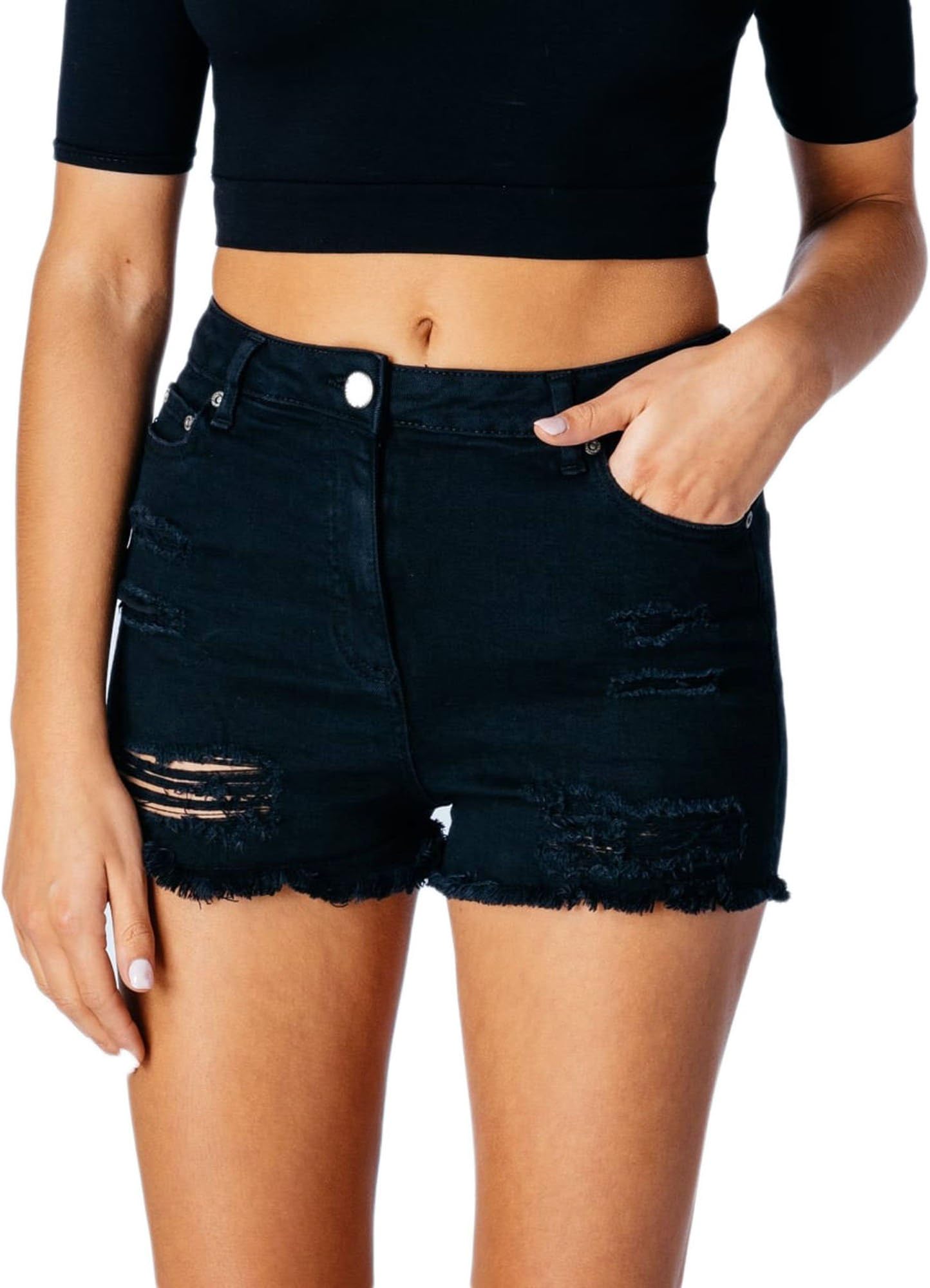 Simply Chic Outlet New Women Distressed Frayed Hem Denim Hotpants Jean Short