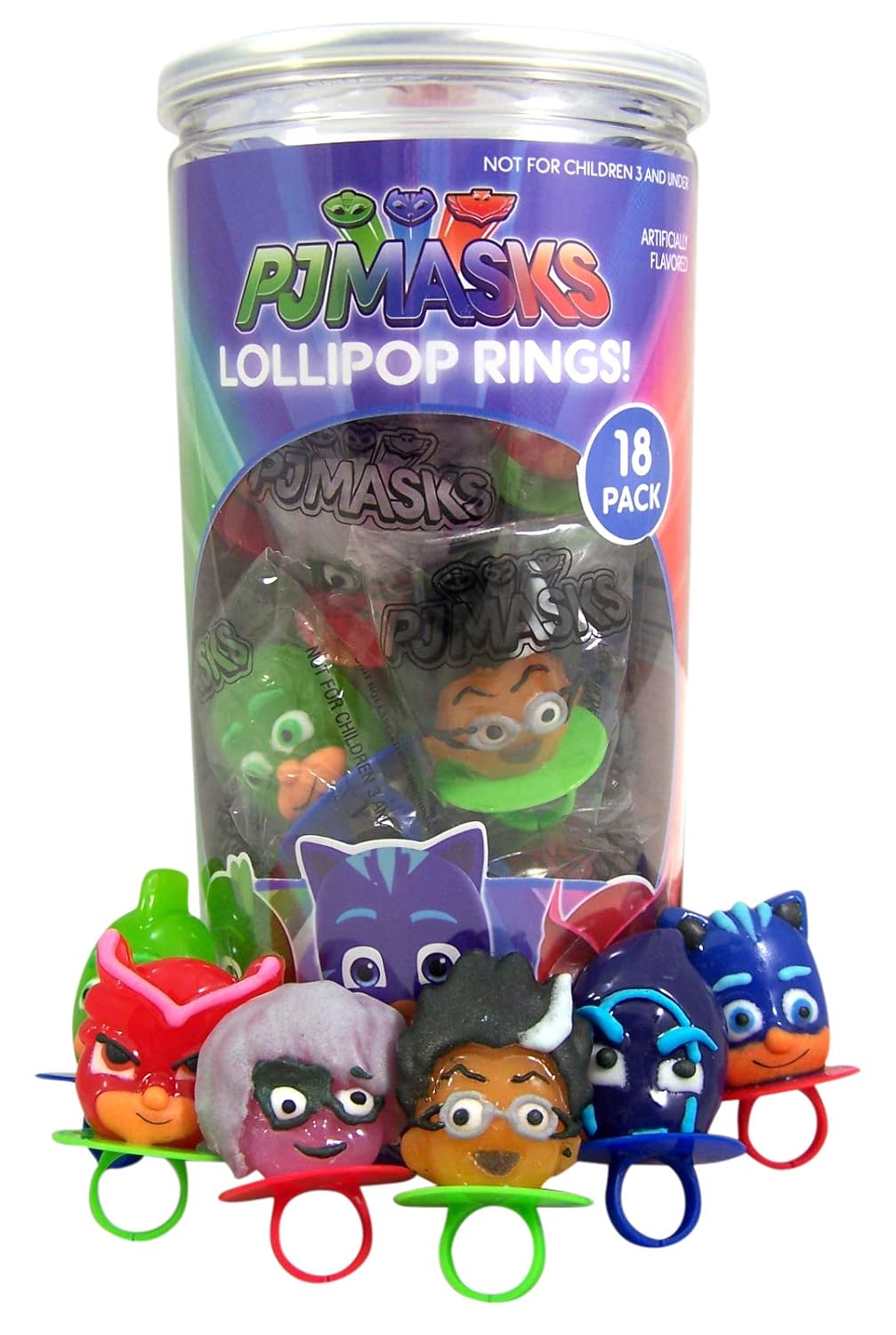 PJ Masks Character Shaped Hard Candy Lollipop Rings, Valentines Day Exchange Gift, Party Favor, 8.8 Ounce