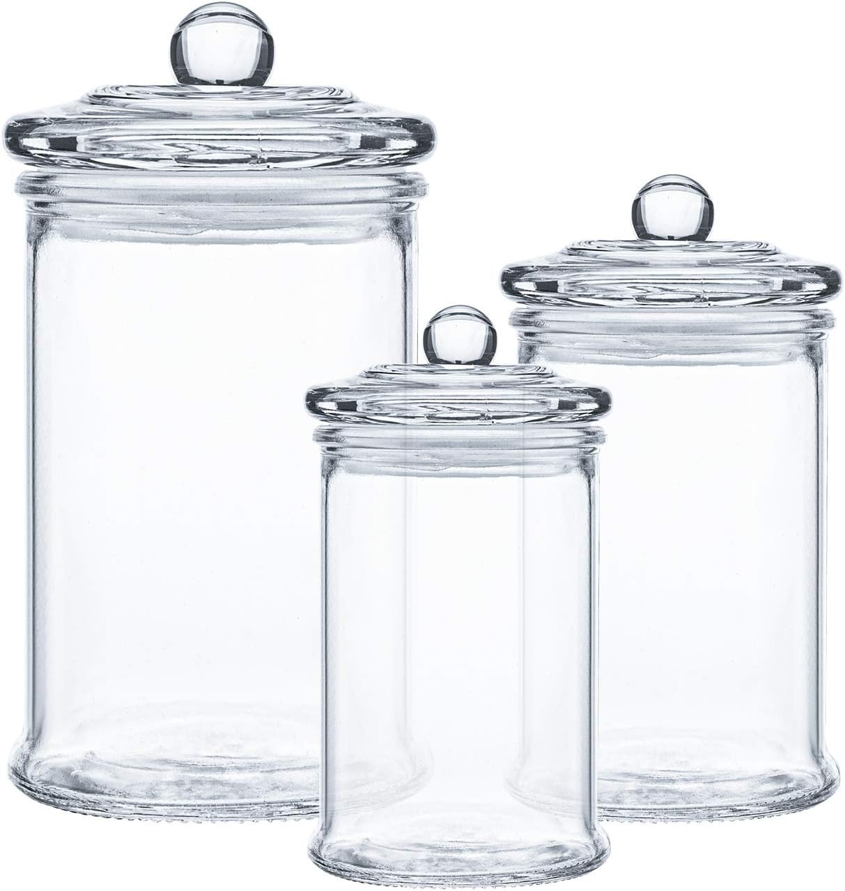 Amazon Com Suwimut Set Of 3 Glass Apothecary Jars With Lids Clear Canisters Set Bathroom Storage And Organization For Qtips Cotton Swabs Cotton Balls Bath Salts Home Kitchen