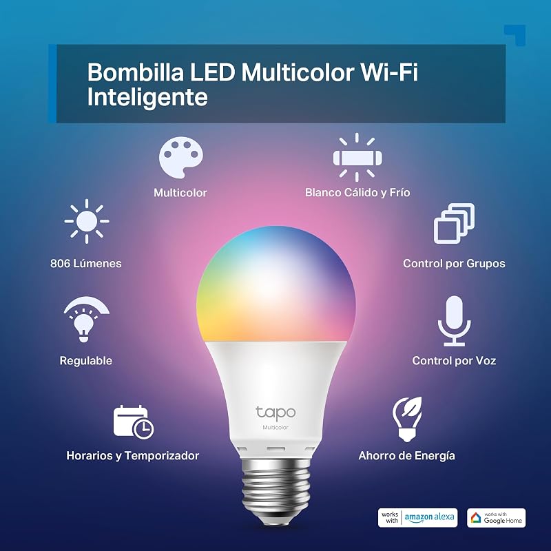 L530E (2-Pack) - Bombilla Inteligente WiFi, RGB Multicolor, 800lm, E27