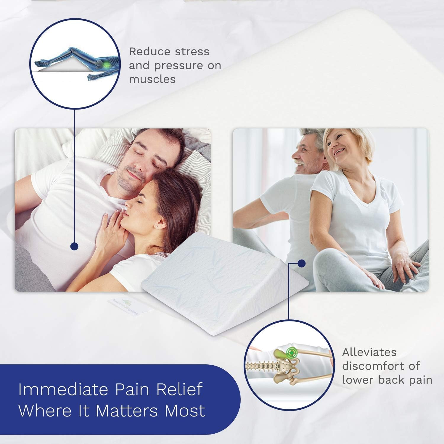 The Angle by Back Support Systems | Eco Friendly, Medical Quality Memory Foam Bed Wedge Leg Pillow for Back Pain | Guaranteed to Help Reduce Back Pain Immediately (Bamboo, Extra Wide): Home & Kitchen