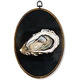 shiviody Fresh Oyster Canvas Wall Art Decor, Coastal Beach Home Decor, Dark Moody Seafood Oyster Shell Oval Hanging Frame Pri
