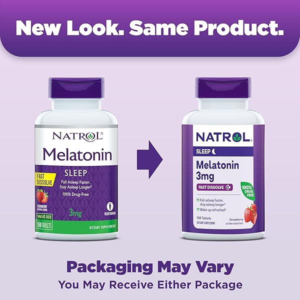 NATROL FAST DISSOLVE MELATONIN 3 MG, MELATONIN SUPPLEMENTS FOR RESTFUL SLEEP, SLEEP SUPPORT FOR ADULTS, 150 STRAWBERRY-FLAVORED TABLETS, UP TO A 150 DAY SUPPLY