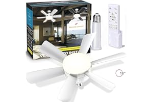 Socket Fan Light, Ceiling Fan with Light and Remote, 18" LED Fan Light Bulb for Bedroom, Kitchen, Living Room, 3 Fan Speeds a