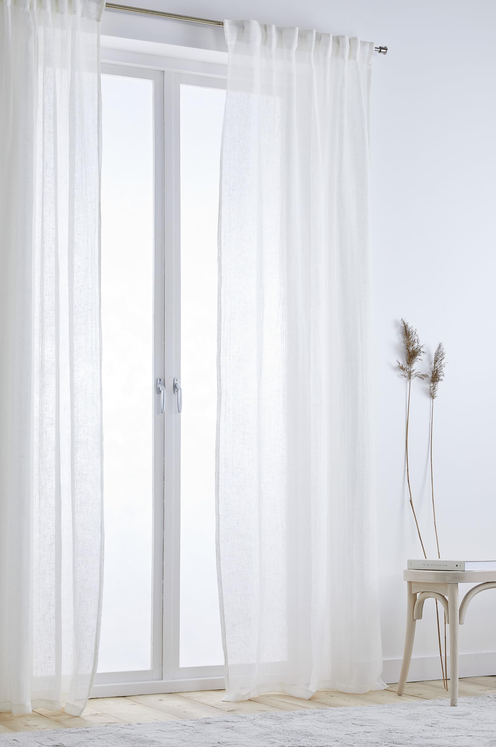 JOTEX Ellen Multifunctional Curtain, Semi-Transparent Linen Curtains for the Living Room (Set of 2), White, 300 cm