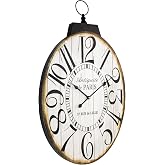 JUMBO HUMBLE Large Wall Clocks, 29 Inch-High Oversized Oval French Vintage Farmhouse Design, Battery Operated Silent Wall Clock for Living Room,Kitchen,Bedroom (Brown)