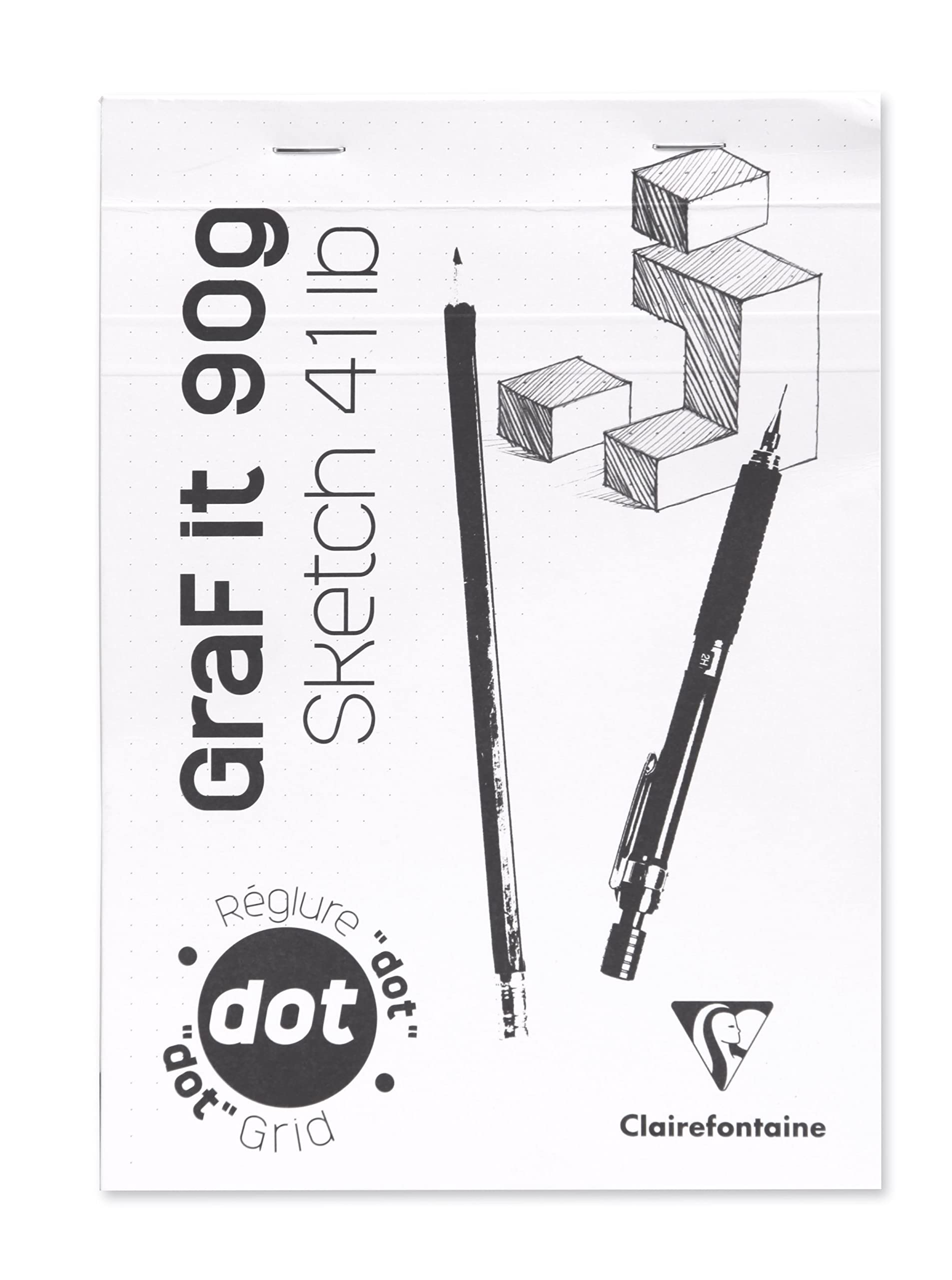 Clairefontaine 96694C - GraF'it Stapled Pad - 80 Sheets of Sketch Paper - DOT Ruled - Detachable Sheets - A5 14.8x21 cm 90g - White Cover - Pack of 10 Pads