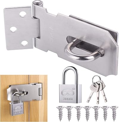 Fentar 3 Inch Stainless Steel Door Hasp Staple Lock with Keys for Gates