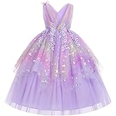 IDOPIP Flower Girl Sequin Butterfly Dress for Kids Wedding Pageant Party Long Gown Princess Birthday Handkerchief Tulle Dress