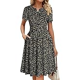YATHON Women's Vintage Pleated Flared Swing A-Line Casual Party Work Dresses