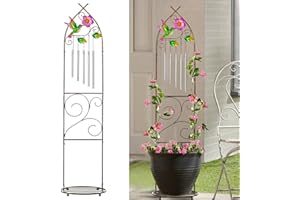 SUNNYPARK Garden Trellis with Plant Stands, 48” Metal Detachable Hummingbird Plant Pot Trellis with Wind Chimes for Climbing Plants Outdoor Lawn Patio Porches Decor