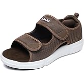 BLSART Diabetic Sandals for Men Wide Toe Swollen Feet Adjustable for Foot Pain Relief Open Toe Casual Athletic Diabetic Shoes Sandals for Outdoor Beach Travel Summer Khaki 10.5