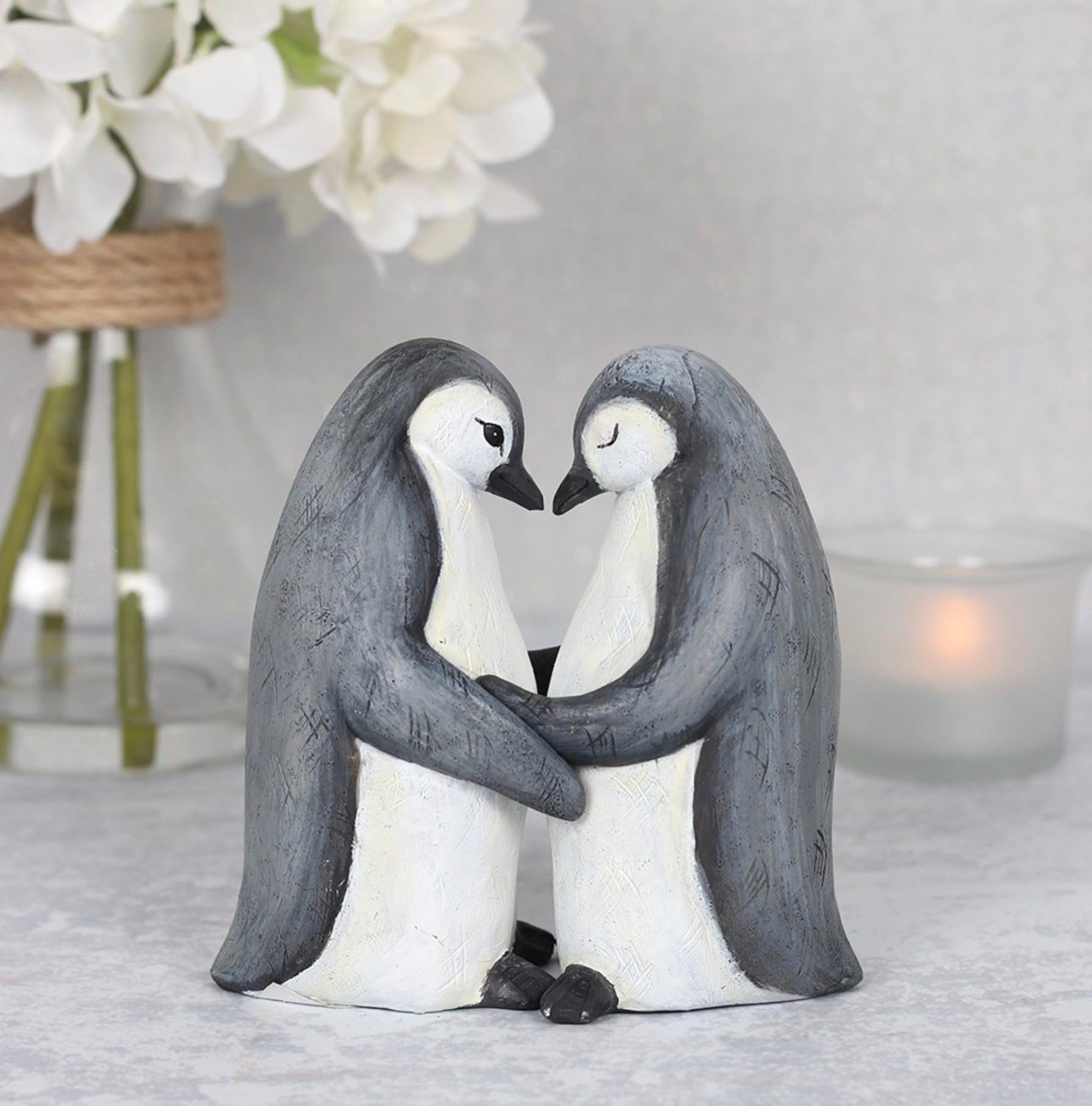 Charming Penguin Partner Display Ornament - 1 Pc. - Showcase Partners for Life - Resin Material - Gift for Weddings, Anniversaries & Valentine's, White & Grey