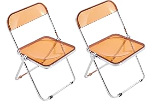 FULOCSENY Transparent Acrylic Folding Chairs,2 Piece Clear Modern Acrylic Chairs,Bearing Weight 200lbs,PC Plastic Living Room Seat,Chrome Frame Accent Side Chair for Outside Inside, Orange