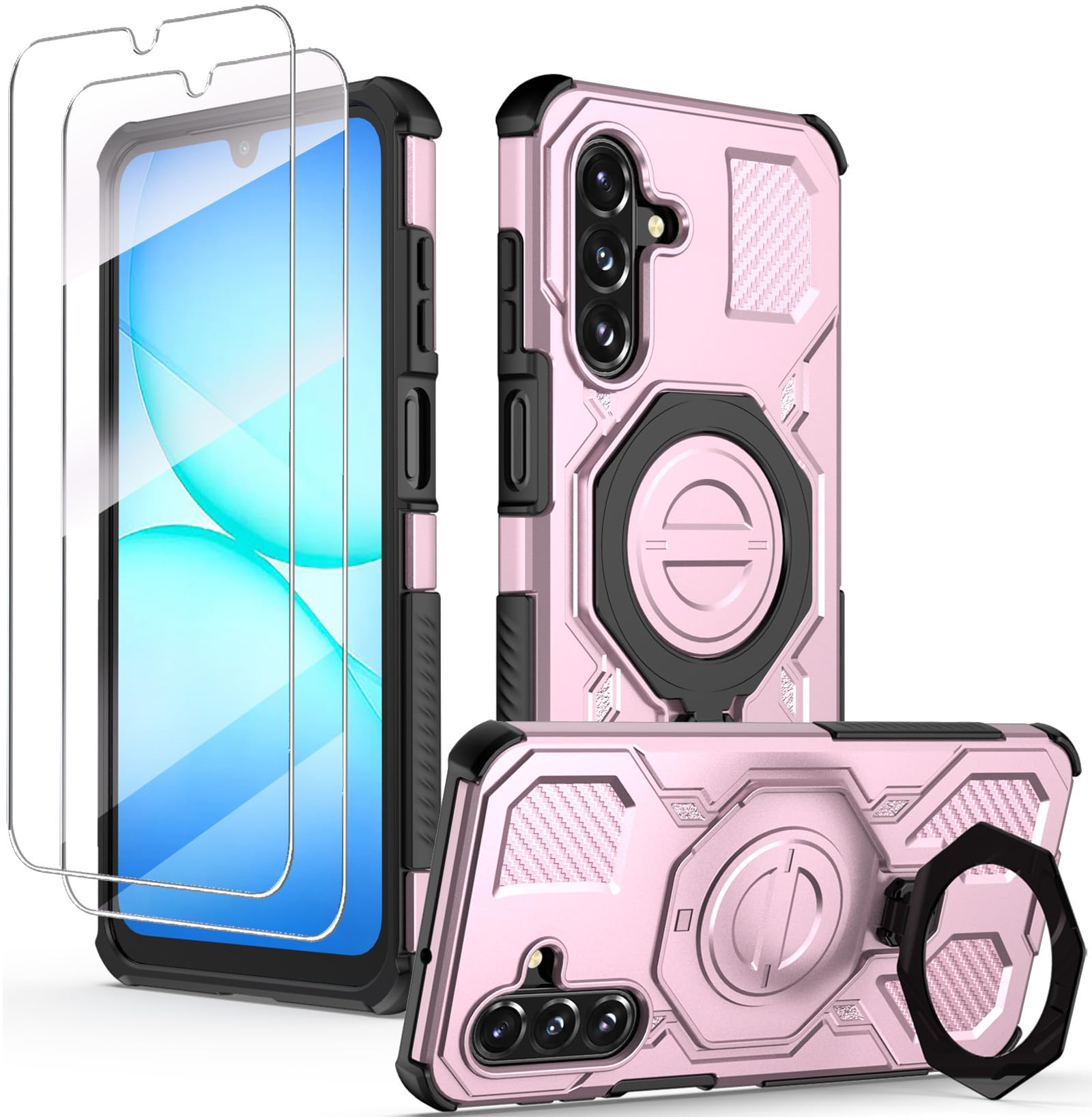 Liufcx for Samsung Galaxy A17 5G Case with 2 Pcs Screen Protector, 360° Rotated Ring Magnetic Kickstand, Military Grade Heavy Duty Shockproof Protective Cover Case for Galaxy A17 (Purple)
