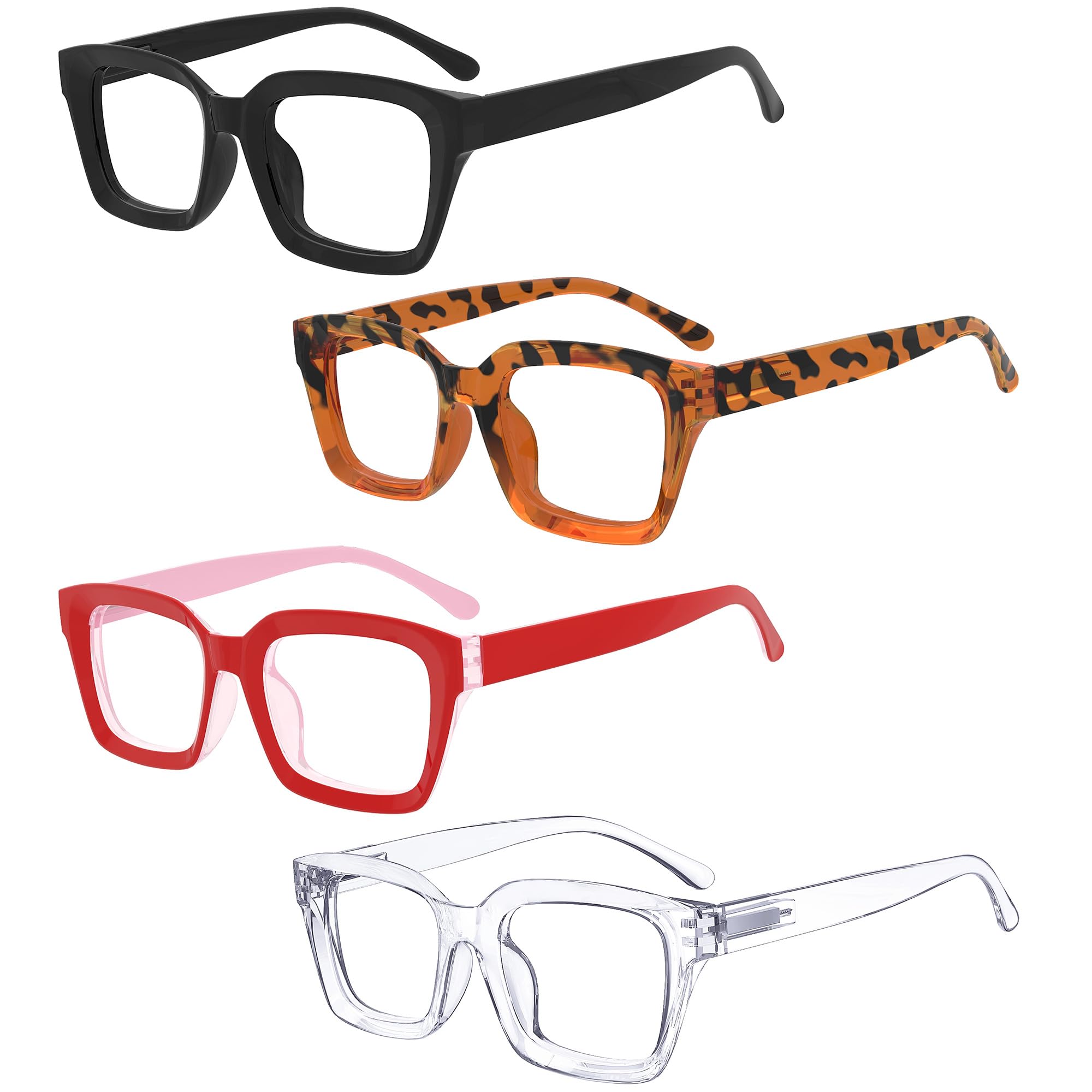Eyekepper 4 Pack Ladies Reading Glasses - Oversized Square Design Readers for Women
