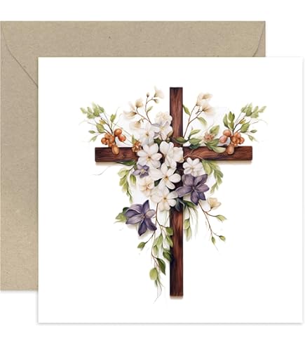 Old English Co. Carte De Vœux Pour Enfant Ou Adulte – Motif Floral En Forme De Croix Dorée Pour Pâques, Baptême, Jour De Dédicace – Carte De Foi Religieuse | Enveloppe Intérieure