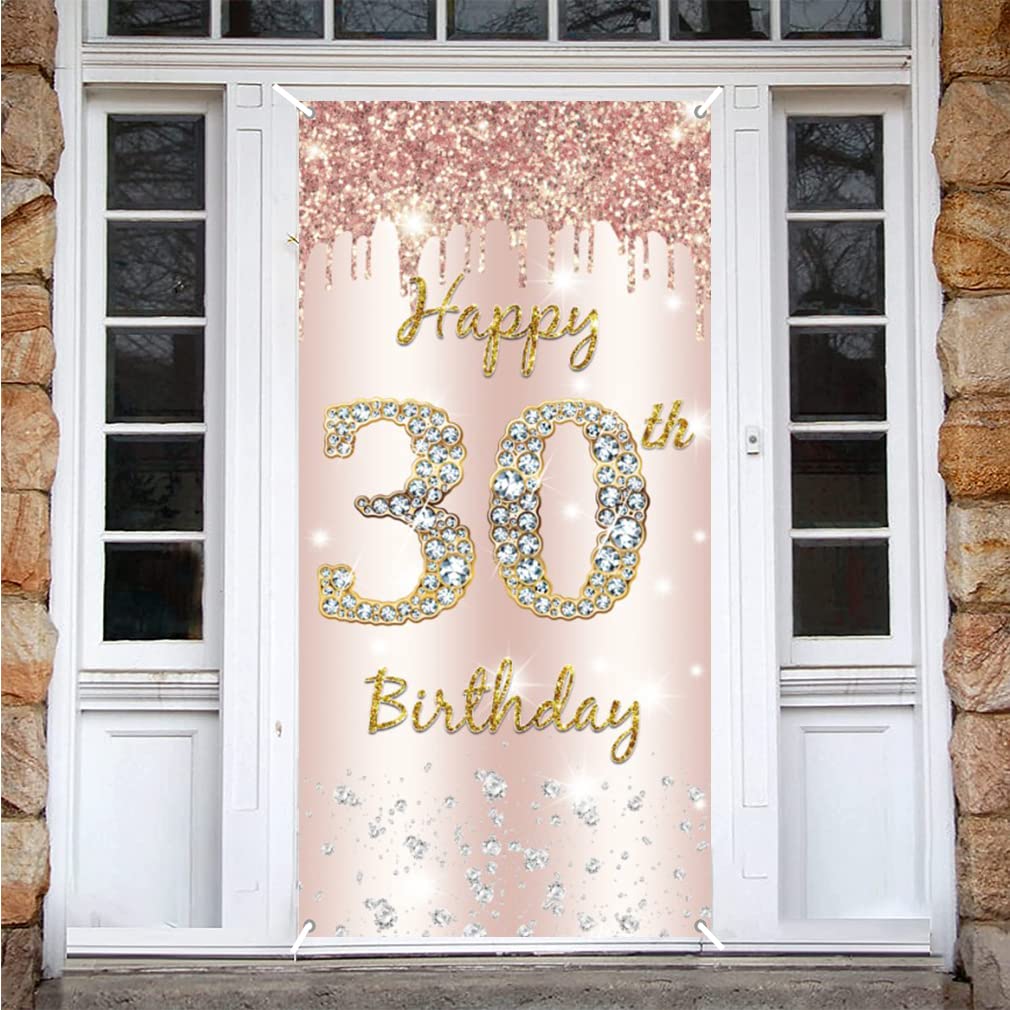 30th Birthday Decorations for Women, Happy 30th Birthday Backdrop Banner Rosegold Fabric Sign Poster Door Banner Party Welcome Sign