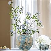 Rustic Ceramic Flower Vase, Tall 8.3in Small Vintage Handmade Distressed Farmhouse Vases, Unique Pottery Clay Vase for Living Room Floor, Bedroom, Bookshelf, Dining Room, Home Decor (Blue)